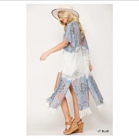 FLORAL LACE ACCENT MAXI  KIMONO - Picture 4 of 6